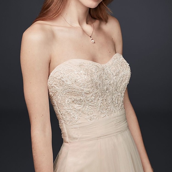 Strapless A-Line Beaded Lace Tulle Wedding Dress - Picture 3 of 13